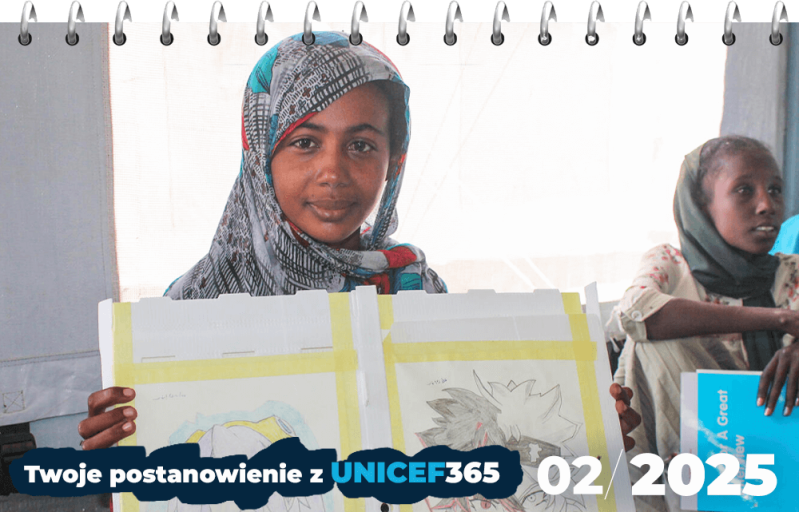 Kartka z kalendarza postanowień z UNICEF365 Luty