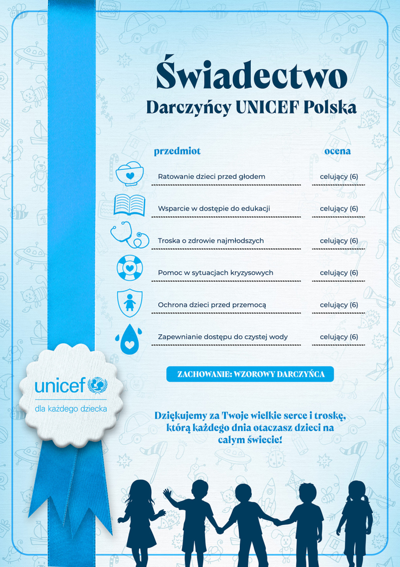 Świadectwo Darczyńcy UNICEF Polska