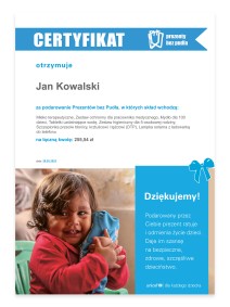 UNICEF Polska - Prezenty bez Pudła - certyfikat (wzór)